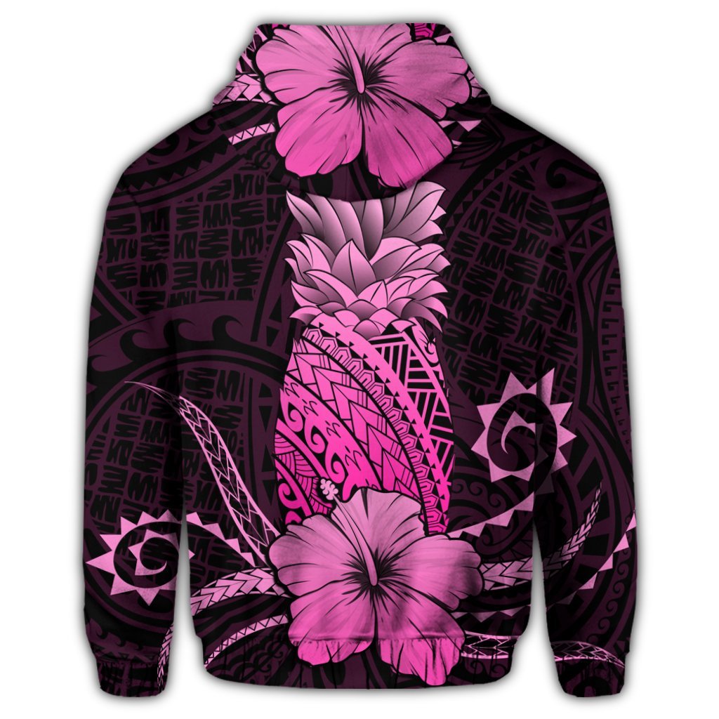 Hawaii Polynesian Zip Hoodie Pineapple Hibiscus Pink - Polynesian Pride