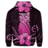 Hawaii Polynesian Zip Hoodie Pineapple Hibiscus Pink - Polynesian Pride