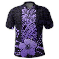 Hawaii Polynesian Pineapple Hibiscus Polo Shirt Purple - Polynesian Pride