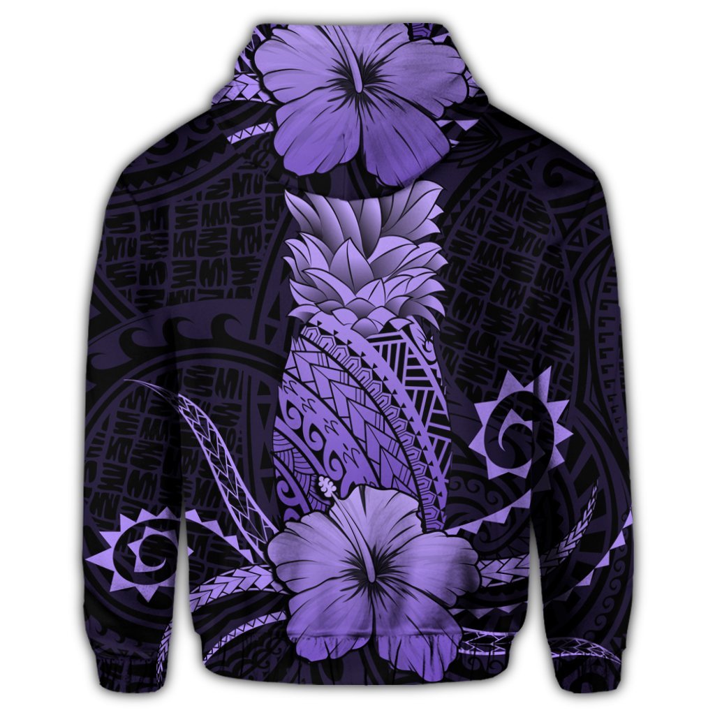 Hawaii Polynesian Zip Hoodie Pineapple Hibiscus Purple - Polynesian Pride
