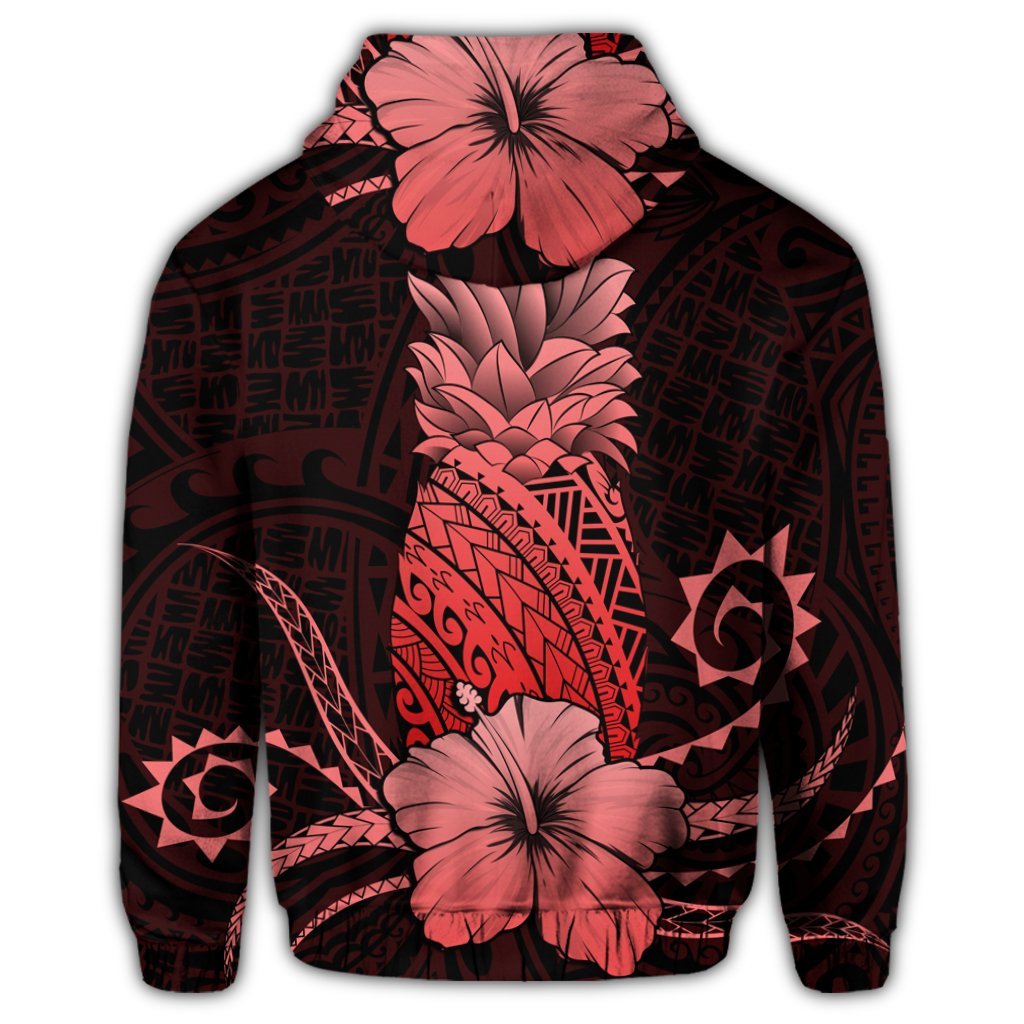Hawaii Polynesian Zip Hoodie Pineapple Hibiscus Red - Polynesian Pride
