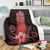 Hawaii Polynesian Pineapple Hibiscus Premium Blankets - Red - AH - Polynesian Pride