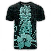 Hawaii Polynesian Pineapple Hibiscus T Shirt Turquoise - Polynesian Pride
