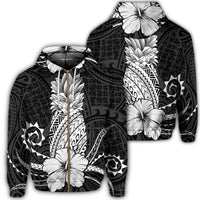 Hawaii Polynesian Zip Hoodie Pineapple Hibiscus White Unisex Art - Polynesian Pride