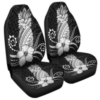 Hawaii Polynesian Pineapple Hibiscus Car Seat Covers - White - AH Universal Fit Black - Polynesian Pride