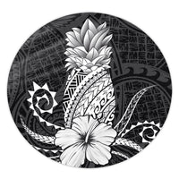 Hawaii Polynesian Pineapple Hibiscus Round Carpet - White - AH Round Carpet Luxurious Plush - Polynesian Pride