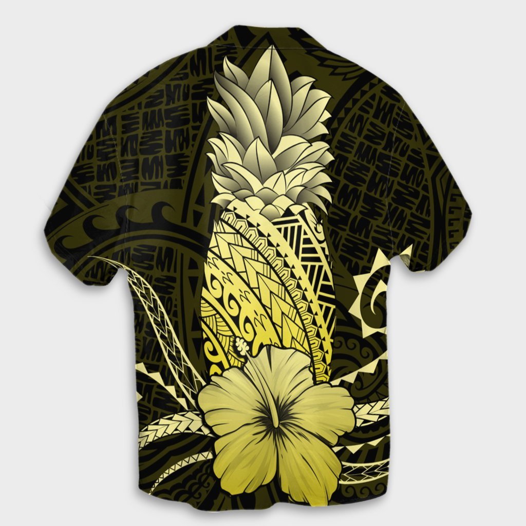 Hawaii Polynesian Pineapple Hibiscus Hawaiian Shirt - Yellow - AH - Polynesian Pride