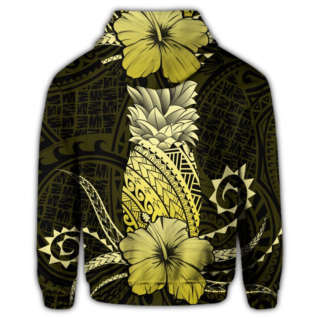 Hawaii Polynesian Zip Hoodie Pineapple Hibiscus Yellow - Polynesian Pride