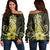 Hawaii Polynesian Pineapple Hibiscus Women's Off Shoulder Sweater - Yellow - AH Black - Polynesian Pride