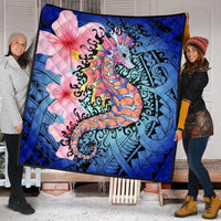 Hawaii Polynesian Pink Hibiscus Seahorse Premium Quilts - AH - Polynesian Pride