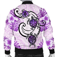 Hawaii Polynesian Plumeria Hibiscus Turtle Bomber Jacket - AH - Jack Style - Pink - Polynesian Pride