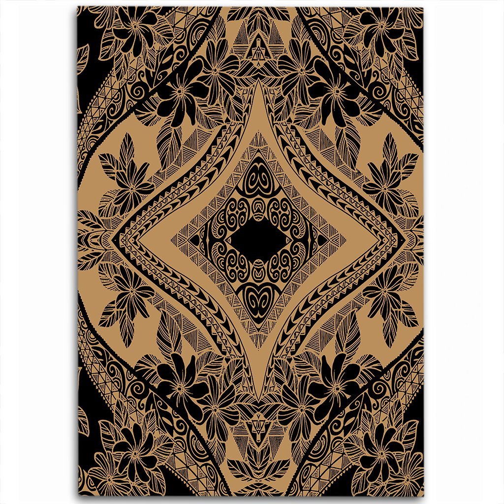 Hawaii Polynesian Plumeria Mix Gold Black Area Rug - AH Luxurious - Polynesian Pride