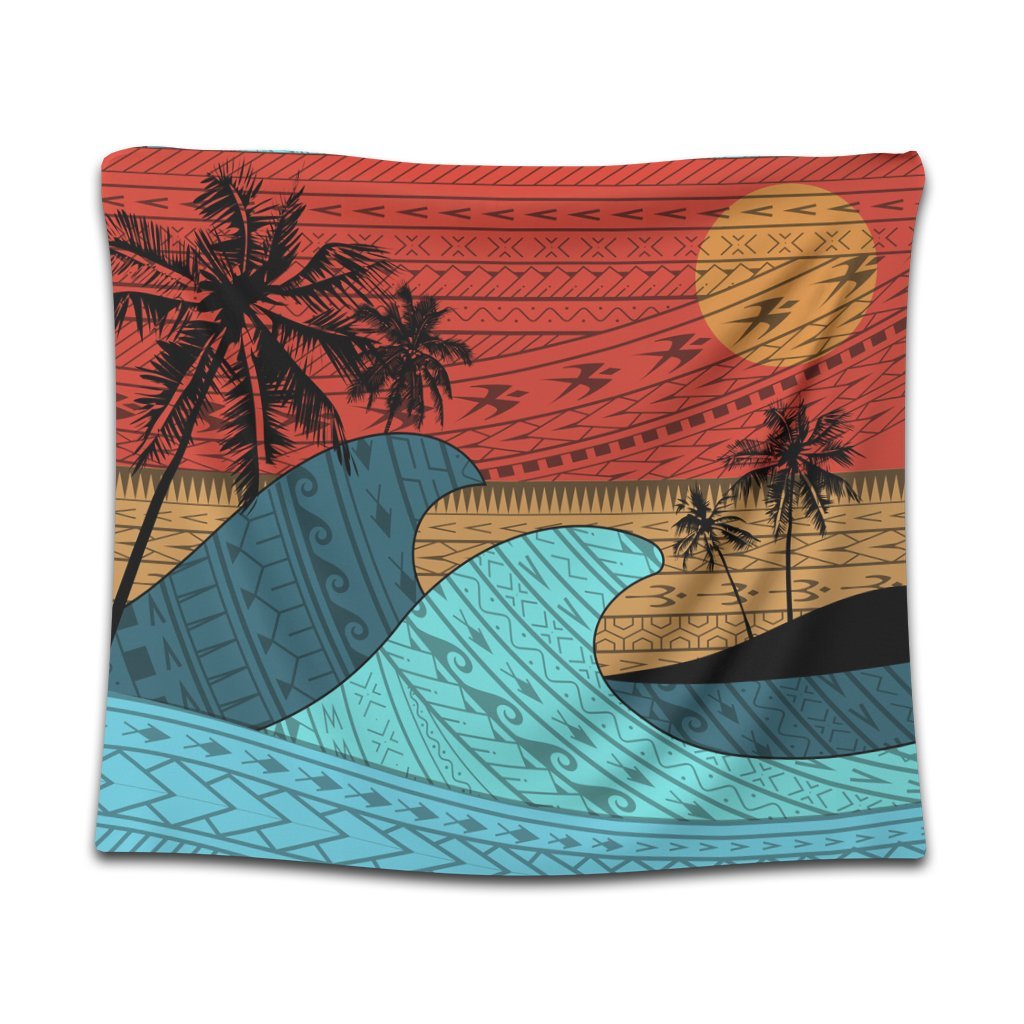 Hawaii Polynesian Sun Down Tapestry - AH Wall Tapestry Black - Polynesian Pride