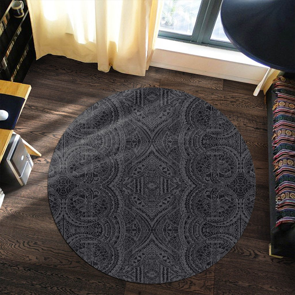 Hawaii Polynesian Symmetry Gray Round Carpet - AH - Polynesian Pride