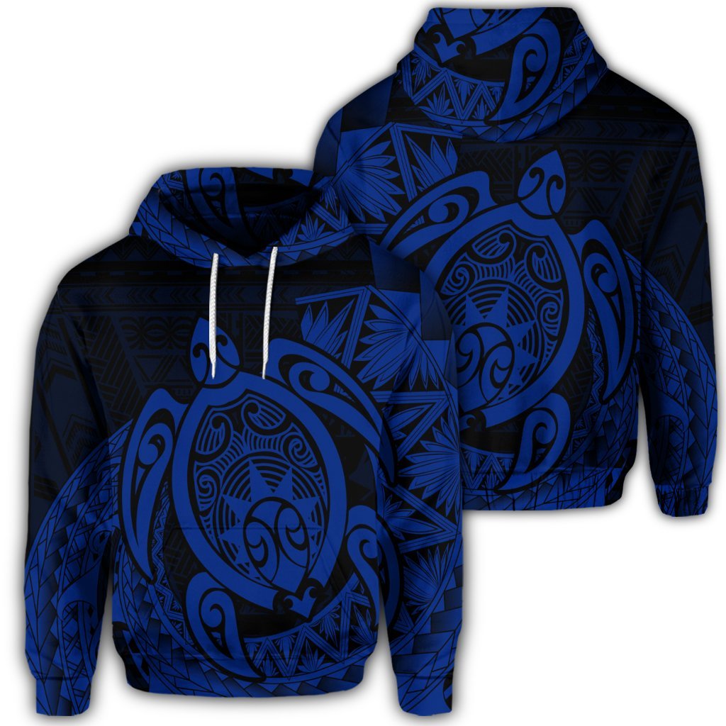 Hawaiian Polynesian Turtle Hoodie Blue Unisex Art - Polynesian Pride