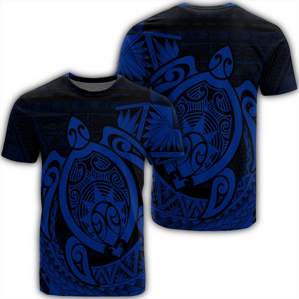 Hawaii Polynesian Turtle T Shirt Blue Unisex Black - Polynesian Pride