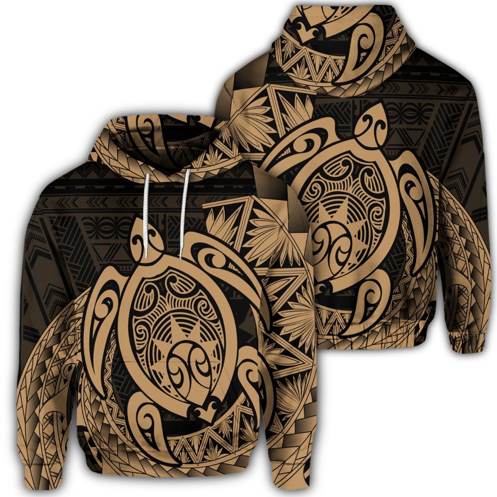 Hawaiian Polynesian Turtle Hoodie Gold Unisex Art - Polynesian Pride