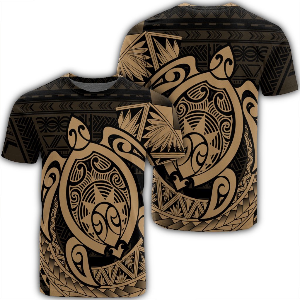 Hawaii Polynesian Turtle T Shirt Gold Unisex Black - Polynesian Pride