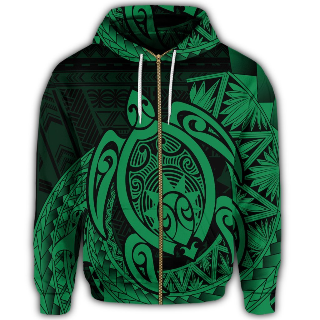 Hawaii Polynesian Turtle Zip Hoodie Green - Polynesian Pride