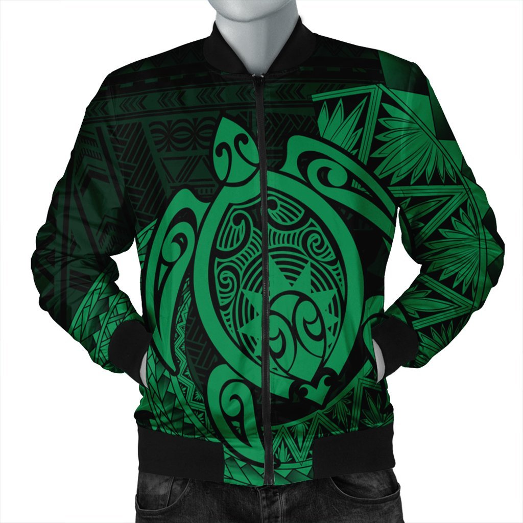 Hawaii Polynesian Turtle Bomber Jacket - Green - AH Black Unisex - Polynesian Pride