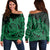 Hawaii Polynesian Turtle Women's Off Shoulder Sweater - Green - AH Black - Polynesian Pride