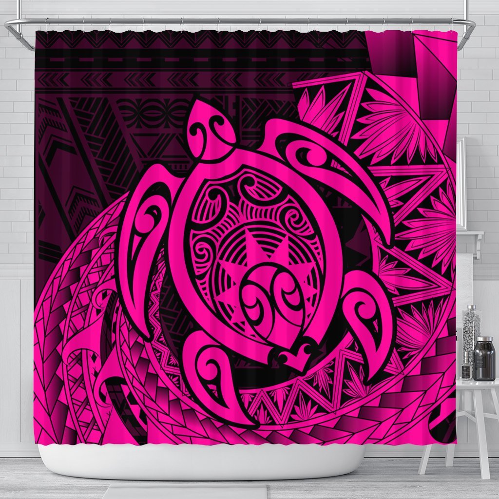 Hawaii Polynesian Turtle Shower Curtain - Pink - AH 177 x 172 (cm) Black - Polynesian Pride