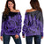 Hawaii Polynesian Turtle Women's Off Shoulder Sweater - Purple - AH Black - Polynesian Pride