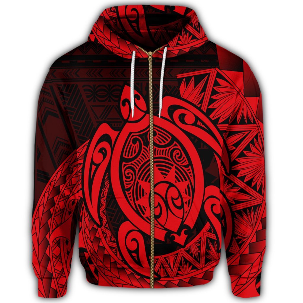 Hawaii Polynesian Turtle Zip Hoodie Red - Polynesian Pride