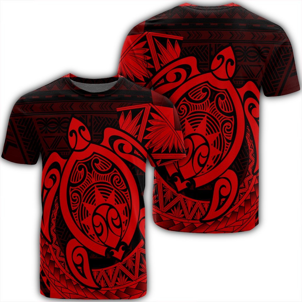 Hawaii Polynesian Turtle T Shirt Red Unisex Black - Polynesian Pride