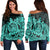 Hawaii Polynesian Turtle Women's Off Shoulder Sweater - Turquoise - AH Black - Polynesian Pride