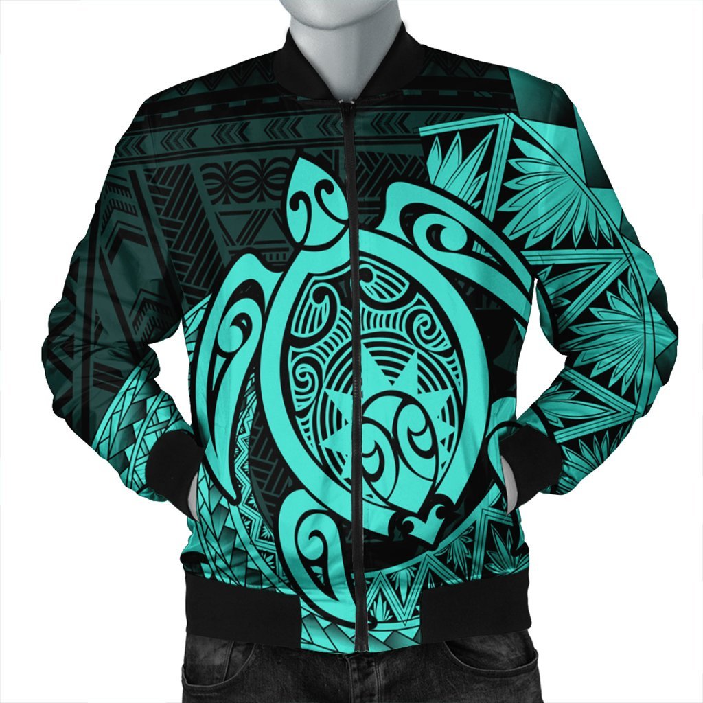 Hawaii Polynesian Turtle Bomber Jacket - Turquoise - AH Black Unisex - Polynesian Pride