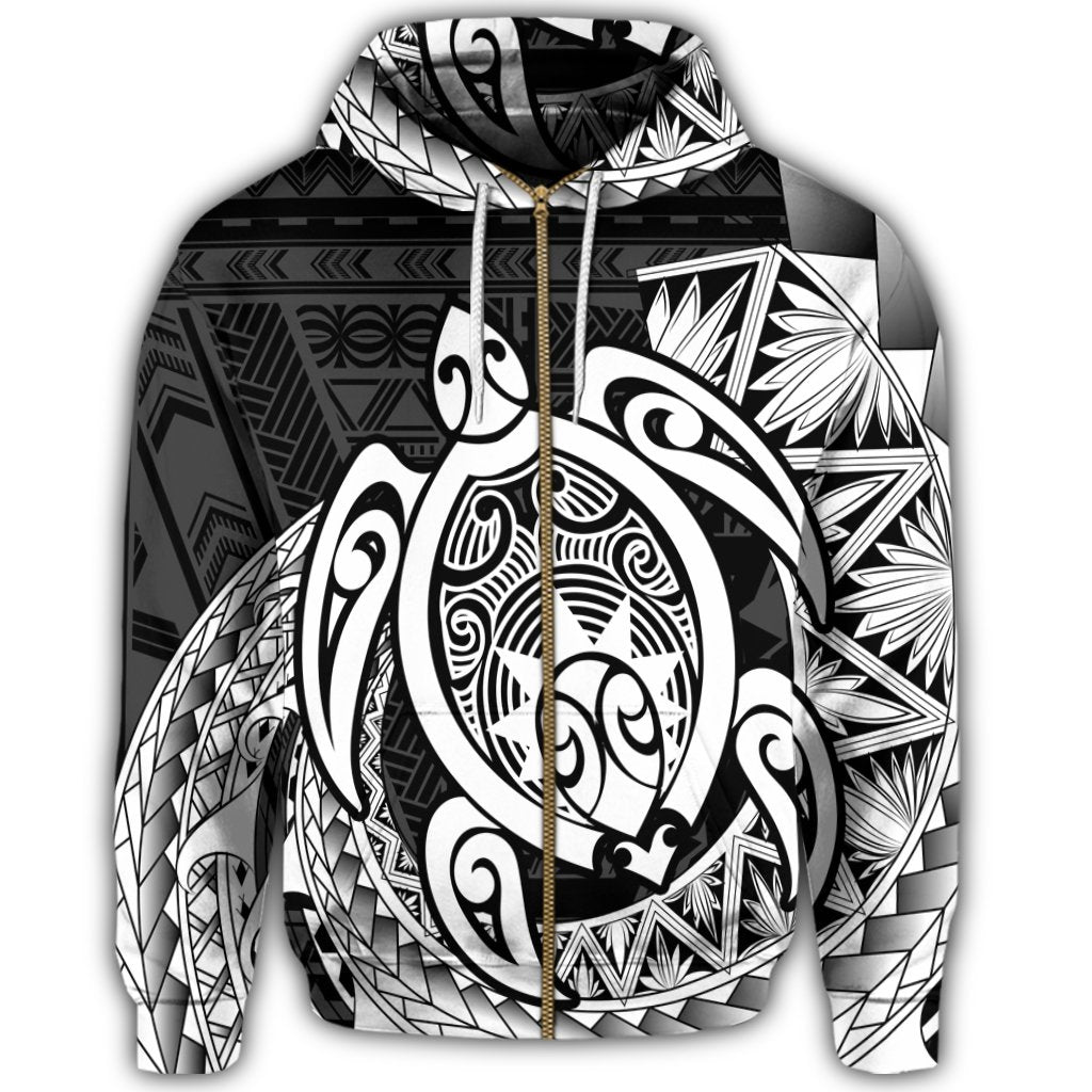Hawaii Polynesian Turtle Zip Hoodie White - Polynesian Pride