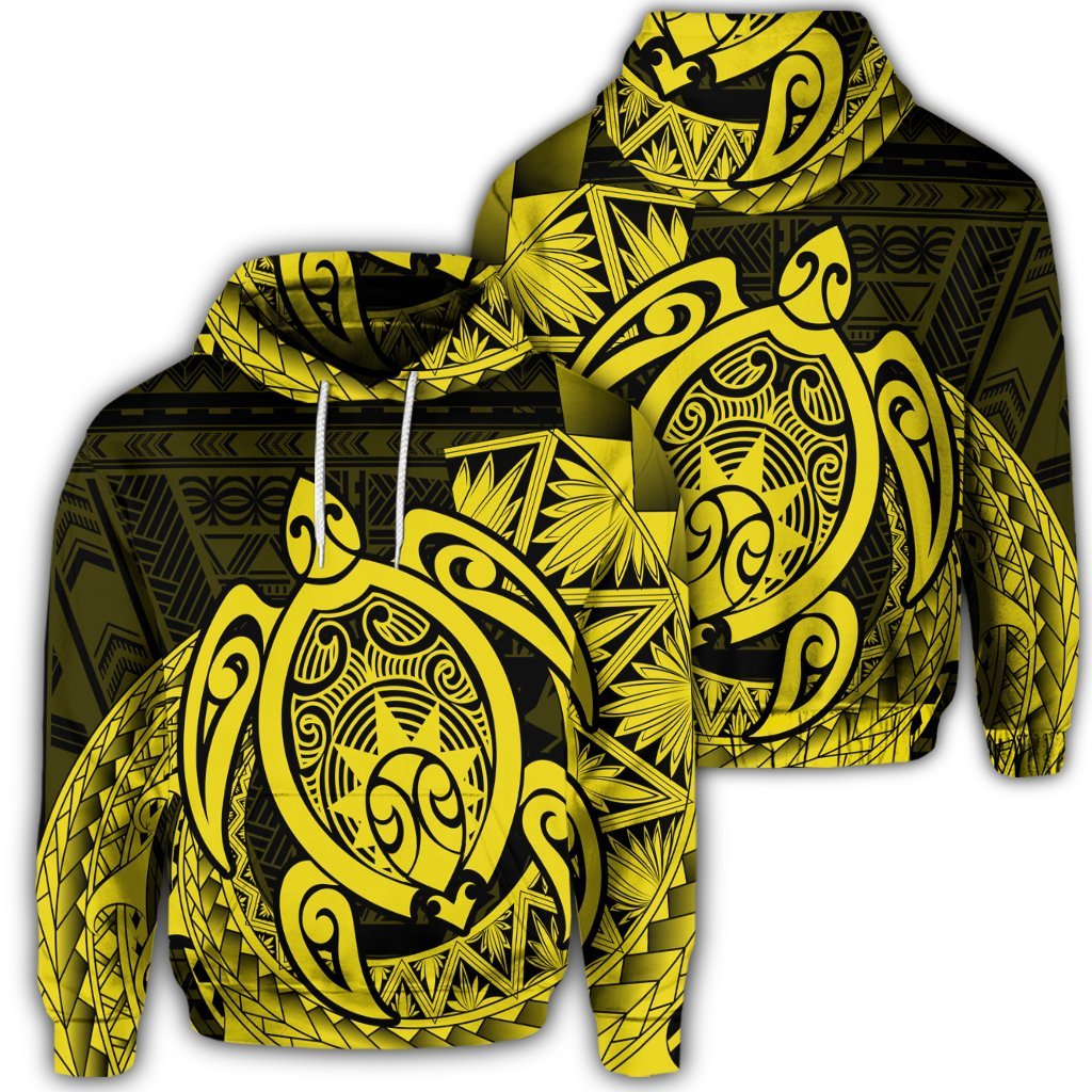 Hawaiian Polynesian Turtle Hoodie Yellow Unisex Art - Polynesian Pride