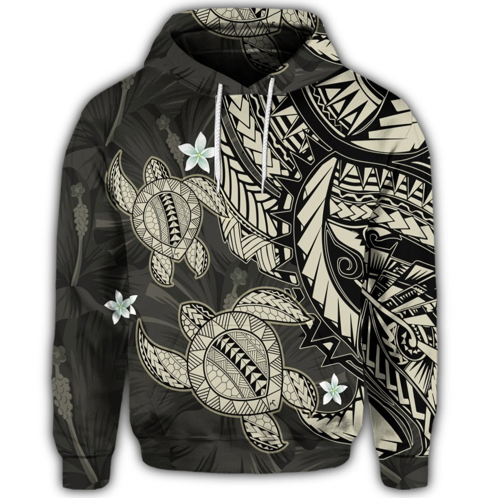 Hawaiian Polynesian Turtle Hibiscus Hoodie Beige - Polynesian Pride