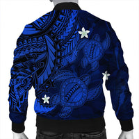 Hawaii Polynesian Turtle Hibiscus Bomber Jacket - Blue - AH - Polynesian Pride