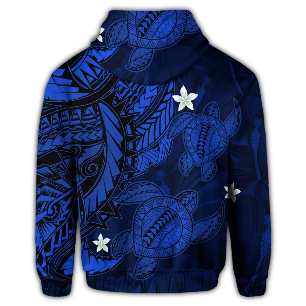 Hawaii Zip Hoodie Polynesian Turtle with Hibiscus Blue - Polynesian Pride