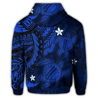 Hawaii Zip Hoodie Polynesian Turtle with Hibiscus Blue - Polynesian Pride