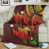 Hawaii Polynesian Turtle Hibiscus Premium Blankets - Color Flag - AH - Polynesian Pride