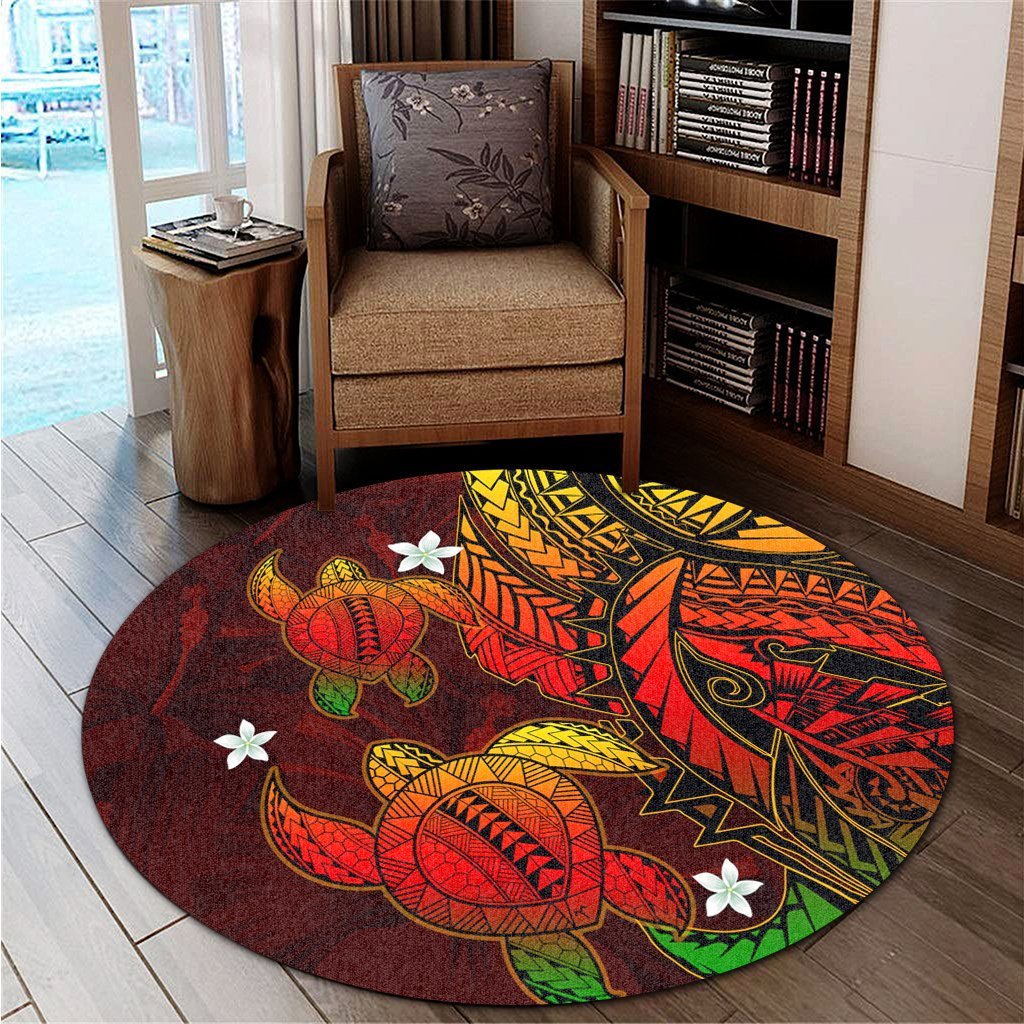 Hawaii Polynesian Turtle Hibiscus Round Carpet - Color Flag - AH - Polynesian Pride