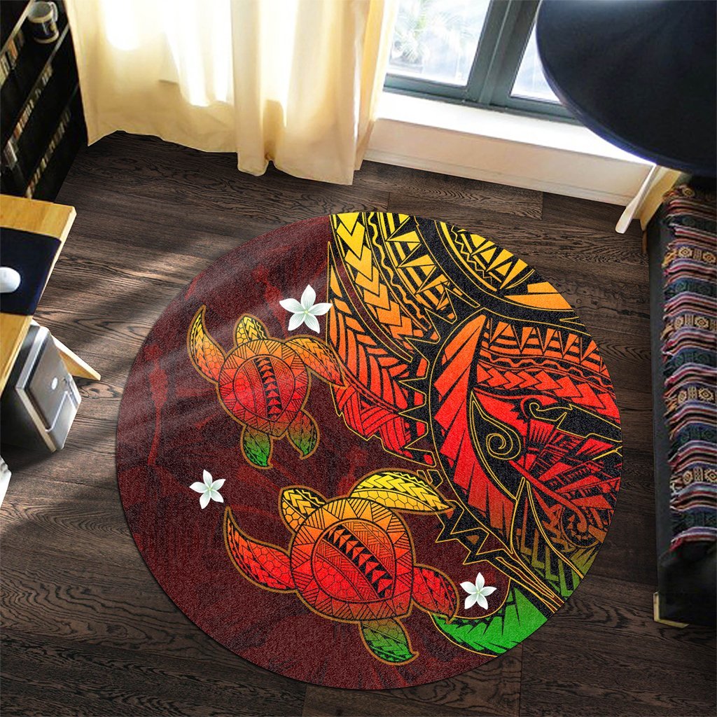 Hawaii Polynesian Turtle Hibiscus Round Carpet - Color Flag - AH - Polynesian Pride