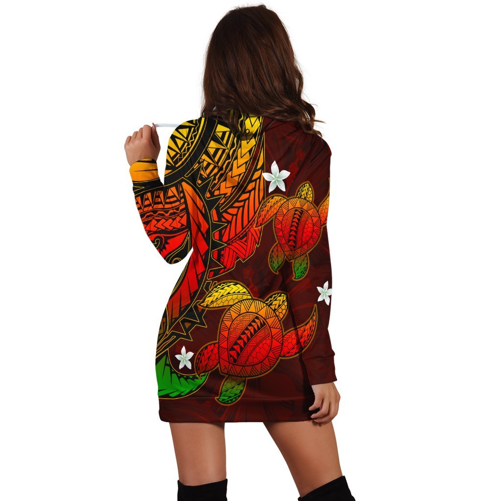 Hawaii Polynesian Turtle Hibiscus Hoodie Dress - Color Flag - AH - Polynesian Pride