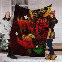 Hawaii Polynesian Turtle Hibiscus Premium Blankets - Color Flag - AH - Polynesian Pride