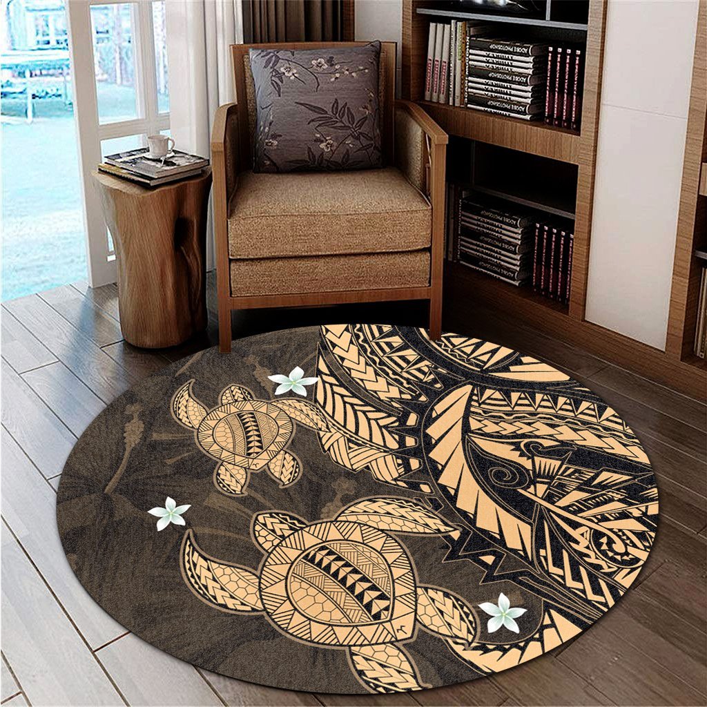 Hawaii Polynesian Turtle Hibiscus Round Carpet - Gold - AH - Polynesian Pride