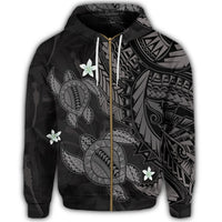 Hawaii Zip Hoodie Polynesian Turtle with Hibiscus Gray - Polynesian Pride