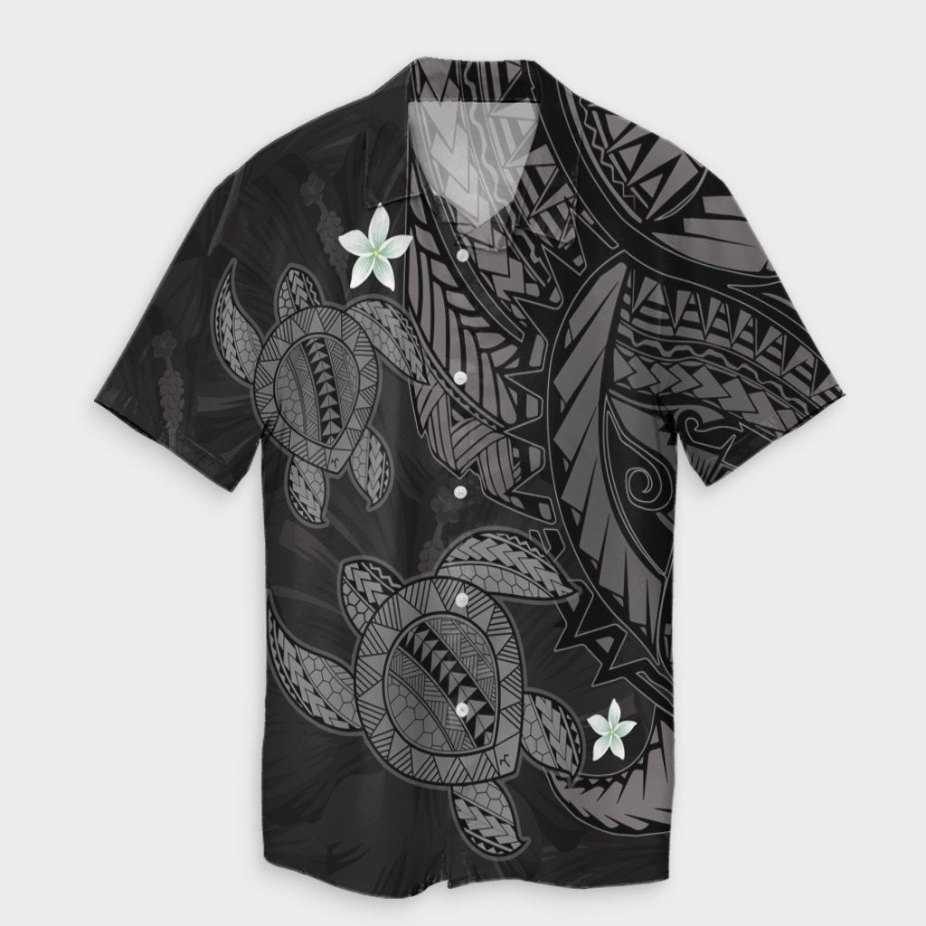 Hawaii Polynesian Turtle Hibiscus Hawaiian Shirt - Gray - AH Unisex Black - Polynesian Pride