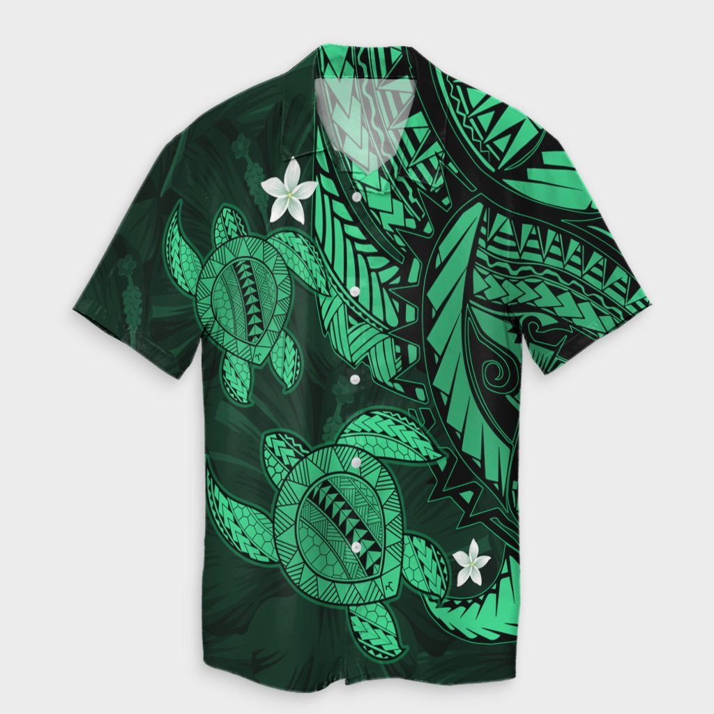 Hawaii Polynesian Turtle Hibiscus Hawaiian Shirt - Green - AH Unisex Black - Polynesian Pride