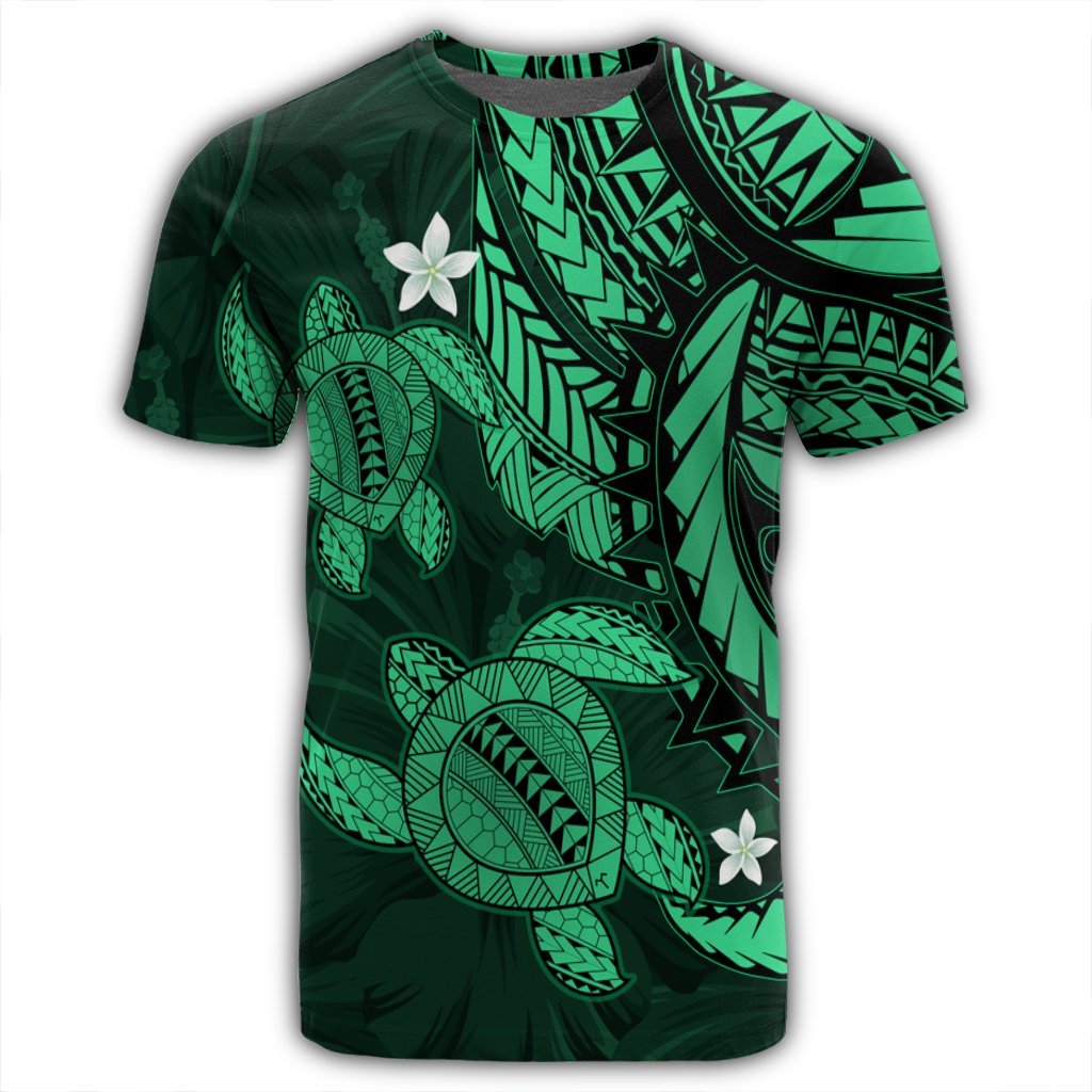 Hawaii Polynesian Turtle Hibiscus T Shirt Green - Polynesian Pride