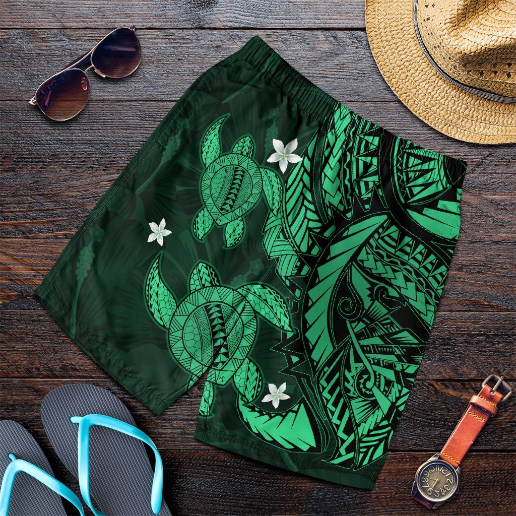 Hawaii Polynesian Turtle Hibiscus Men's Shorts - Green - AH Art - Polynesian Pride