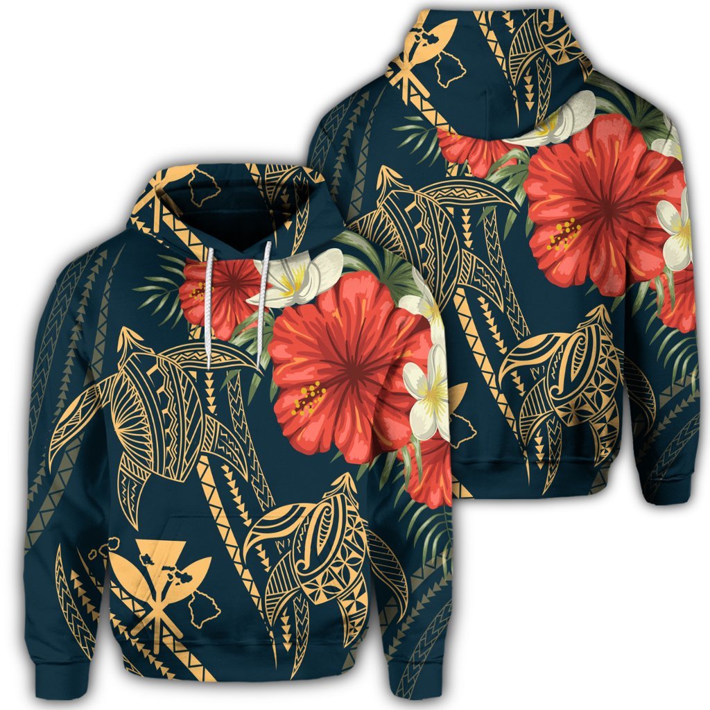 Hawaiian Polynesian Turtle Hibiscus Hoodie Nolan Style Unisex Art - Polynesian Pride