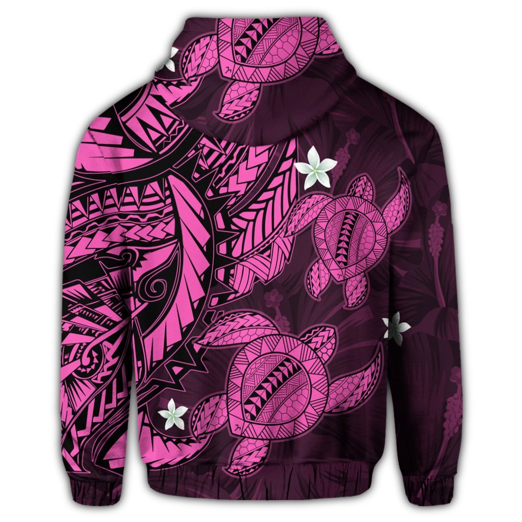 Hawaiian Polynesian Turtle Hibiscus Hoodie Pink - Polynesian Pride